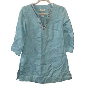 Malvin Linen Sequin Rhinestone Tunic Top Summer Medium​​